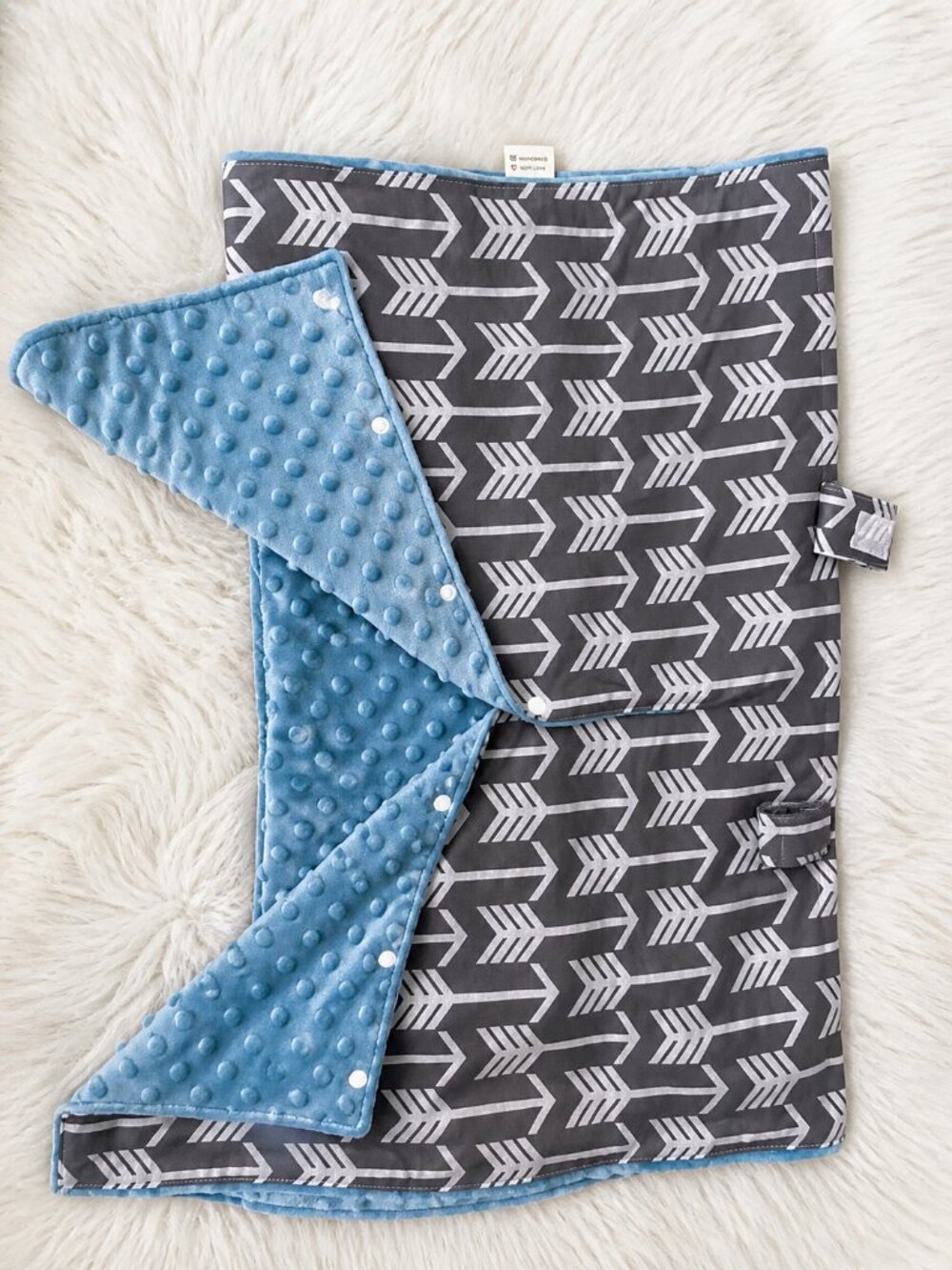 Soft Baby Car Seat Blanket Cover Blue Gray Arrow Print Minky Plush Coz